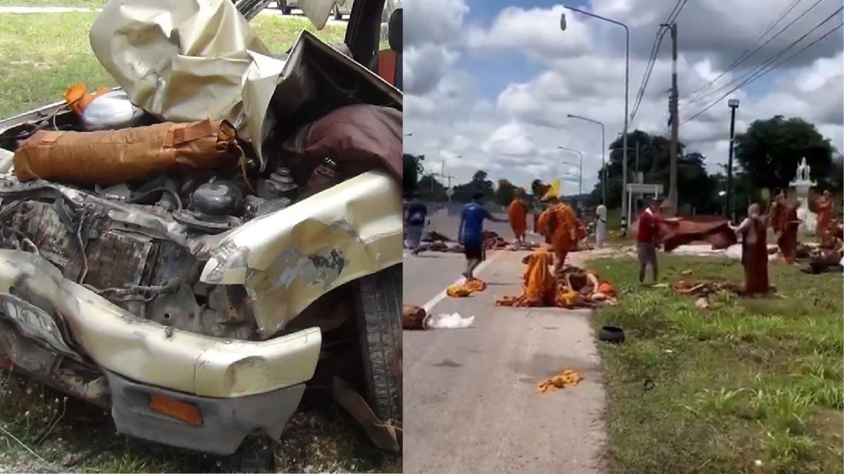 Eight monks killed after pickup truck driven by child crashes into pilgrimage in Thailand