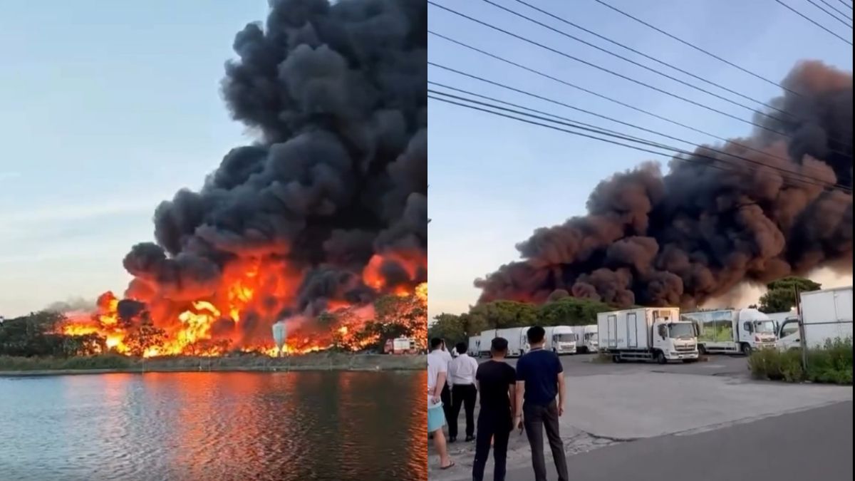 Large fire destroys factory in Taiwan's Taoyuan, sends thick smoke into sky, no injuries reported